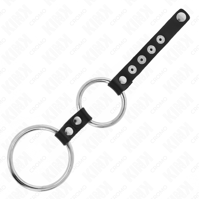 KINK - DOBBELT METAL PENIS RING 3,8 CM TIL 5 CM FORBUNDET MED LÆDER