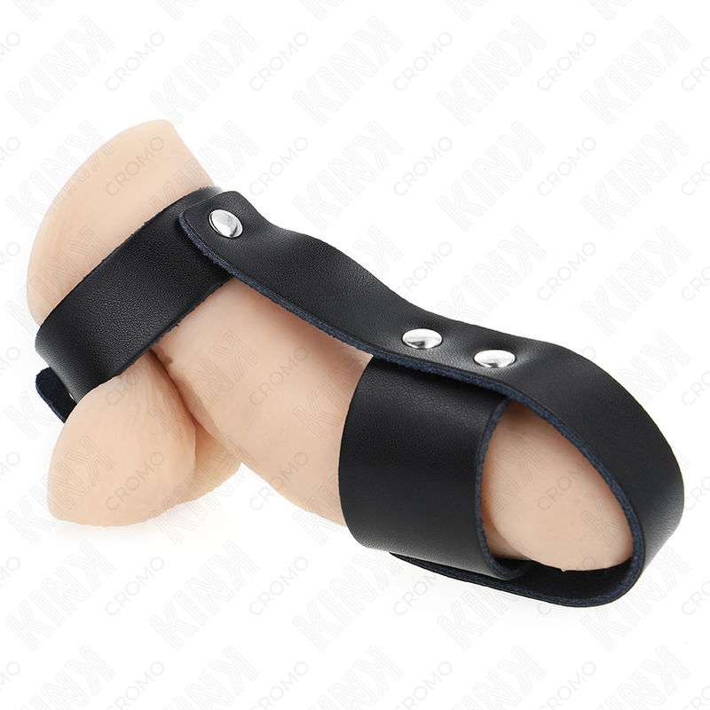 KINK - LÆDER PENIS BUR RING MED JUSTERBAR KUGLEDIVIDOR