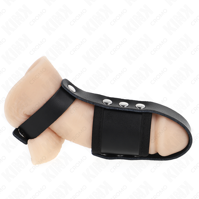 KINK - LÆDER PENIS BUR RING MED JUSTERBAR BELAGET BALL DIVIDER STRAP