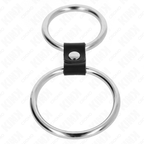 KINK - DOBBELT METAL PENIS RING 3,7 CM TIL 5 CM FORBUNDET MED LÆDERREM MODEL 1