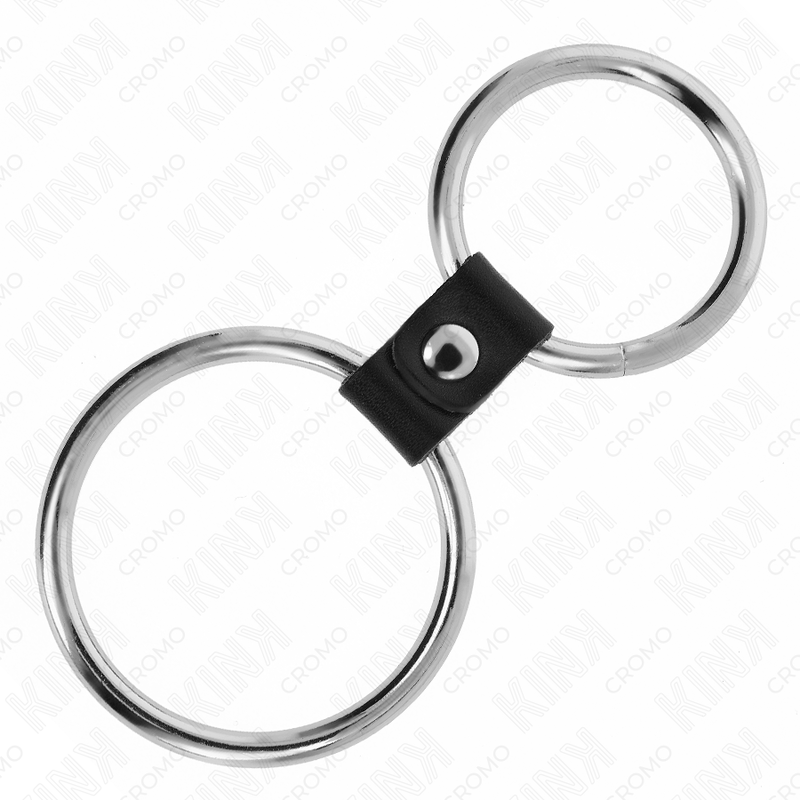 KINK - DOBBELT METAL PENIS RING 3,7 CM TIL 5 CM FORBUNDET MED LÆDERREM MODEL 1