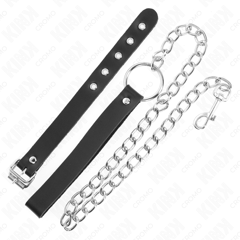 KINK - LÆDERPENISRING MED STROP 21,5 X 2 CM OG METALKÆDE 60 CM