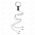 KINK - TRIPLE CHROME METAL PENIS RING 3 CM TIL 4,5 CM MED 26 CM METALKÆDE OG BRYSTVORTEKLIPPER