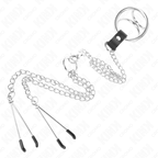KINK - TRIPLE CHROME METAL PENIS RING 3 CM TIL 4,5 CM MED 26 CM METALKÆDE OG BRYSTVORTEKLIPPER