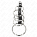 KINK - 5 METAL PENIS RINGE 3,2 CM TIL 5 CM FORBUNDET MED LÆDER