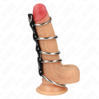 KINK - 5 METAL PENIS RINGE 3,2 CM TIL 5 CM FORBUNDET MED LÆDER