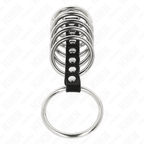 KINK - 7 METAL PENIS RINGE 3,2 CM TIL 5 CM FORBUNDET MED LÆDER