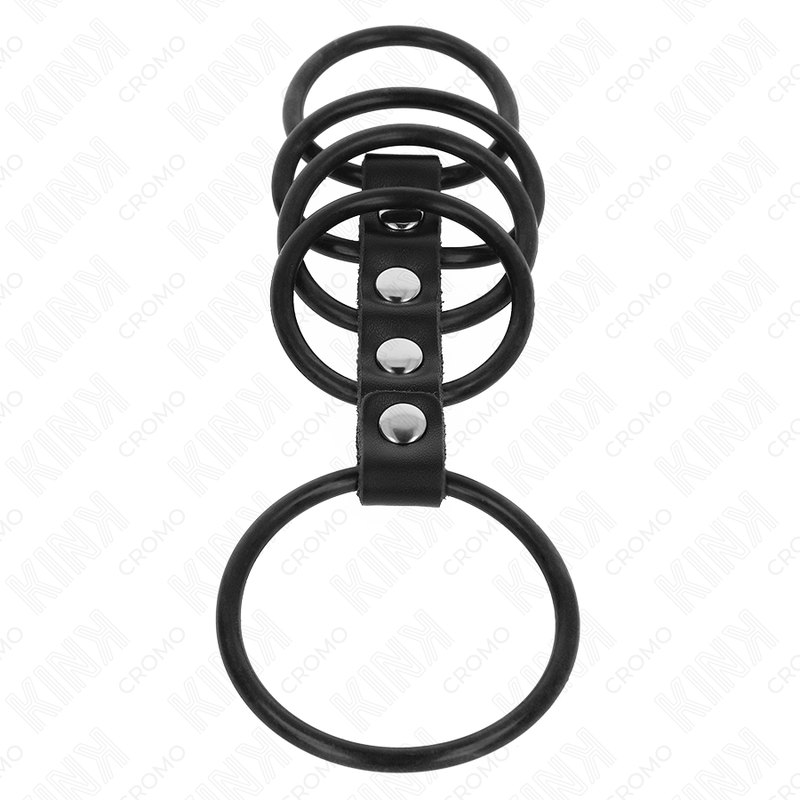 KINK - 5 SILIKONE PENISRINGE 3,8 CM TIL 4,8 CM FORBUNDET MED LÆDER