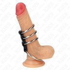 KINK - 4 METAL PENIS RINGE 3,7 CM TIL 5 CM FORBUNDET MED LÆDER