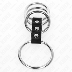 KINK - 4 METAL PENIS RINGE 3,7 CM TIL 5 CM FORBUNDET MED LÆDER