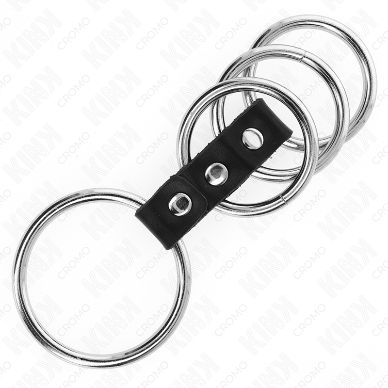 KINK - 4 METAL PENIS RINGE 3,7 CM TIL 5 CM FORBUNDET MED LÆDER