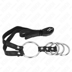 KINK - 4 FORBUNDNE METALPENISRINGE 3,8 CM TIL 5 CM MED LÆDERBÆLTE 112 CM