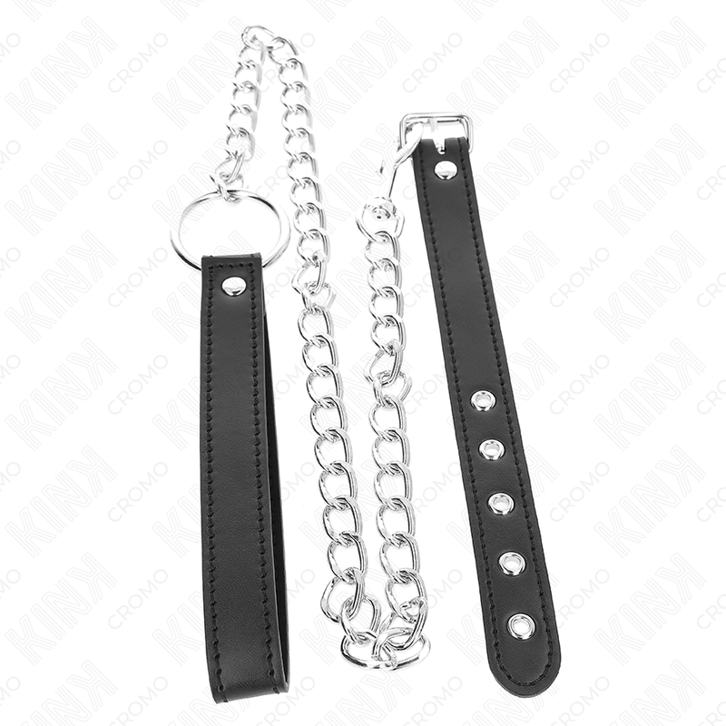 KINK - LÆDERPENISRING 21,5 X 2 CM MED 60 CM METALKÆDE OG LÆDERREM
