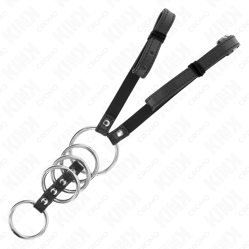 KINK - 5 PENISRINGE 3,8 CM TIL 5 CM METAL MED LÆDERBÆLTE 112 CM