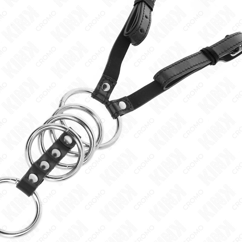 KINK - 5 PENISRINGE 3,8 CM TIL 5 CM METAL MED LÆDERBÆLTE 112 CM