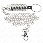 KINK - 7 METAL PENIS RINGE 3,8 CM TIL 5 CM FORBUNDET MED LÆDER OG METALKÆDE 100 CM