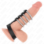 KINK - 4 METAL PENIS RINGE 3,8 CM FORBUNDET MED LÆDERREM 22 X 1,5 CM OG TRYKLUKNING