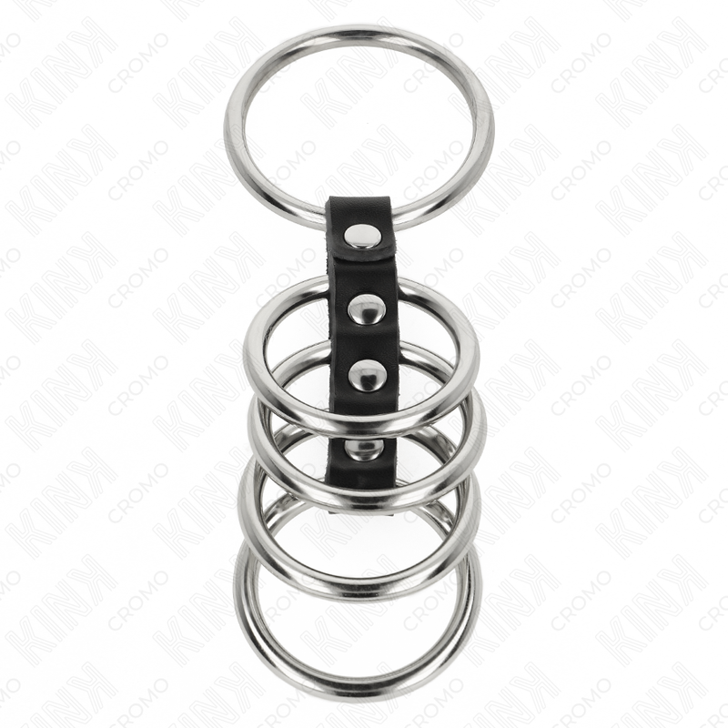 KINK - 5 PENISRINGE 3,7 CM TIL 5 CM METAL FORBUNDET MED LÆDER