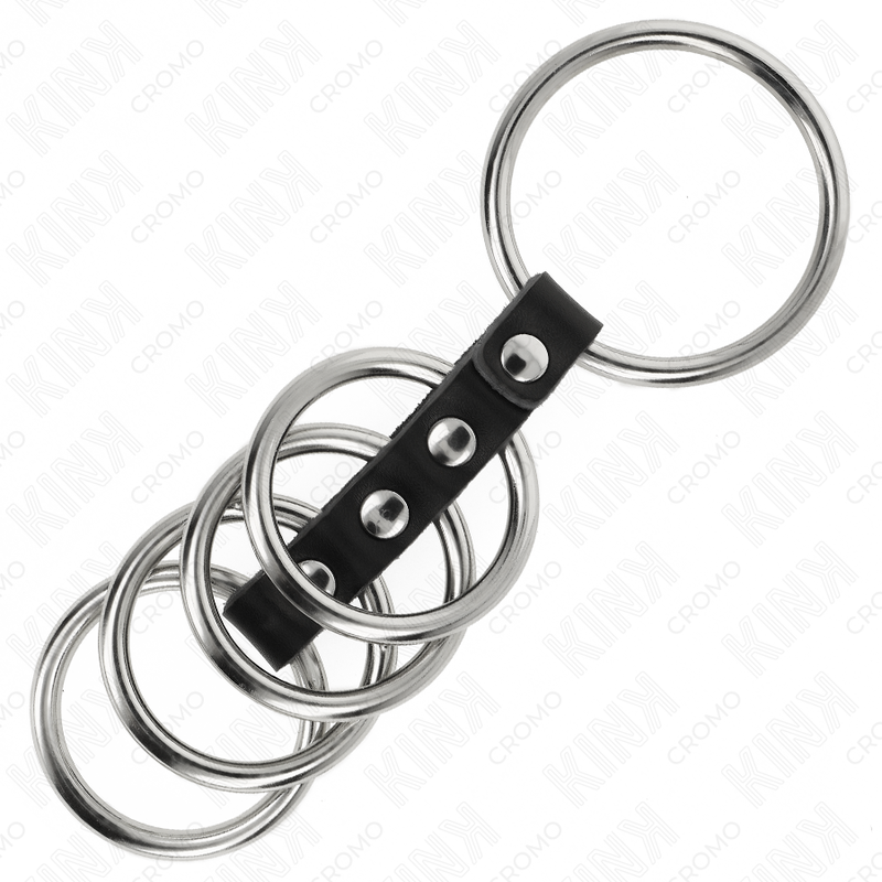 KINK - 5 PENISRINGE 3,7 CM TIL 5 CM METAL FORBUNDET MED LÆDER