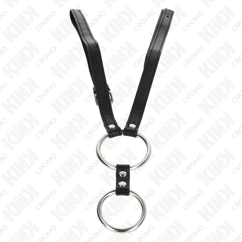 KINK - DOBBELT METAL PENIS RING 3,8 CM TIL 5 CM MED LÆDERBÆLTE 112 CM