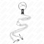 KINK - TRIPLE CHROME METAL PENIS RING 3 CM TIL 4,5 CM MED 26 CM METALKÆDE OG BRYSTVORTEKLIPPER