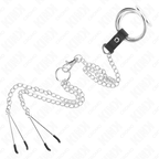KINK - TRIPLE CHROME METAL PENIS RING 3,8 CM TIL 5 CM MED 26 CM METALKÆDE OG BRYSTVORTEKLEMMER MODEL 2