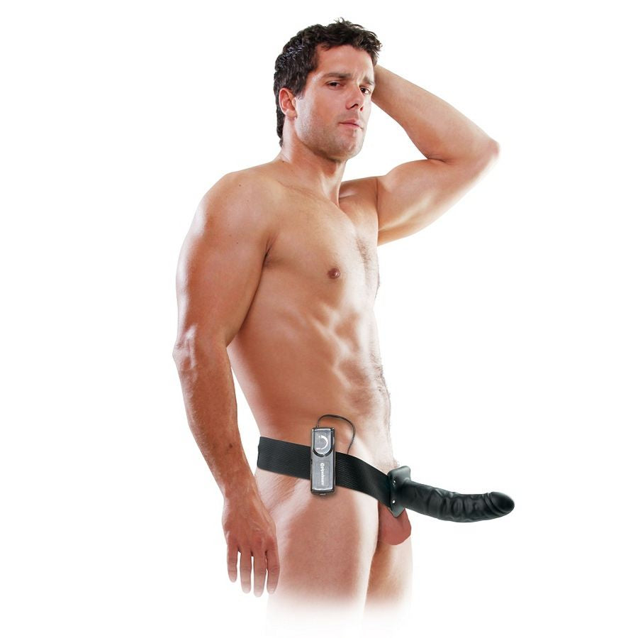 FETISH FANTASY SERIE - 19 CM VIBRERENDE HULE STRAP-ON SORT