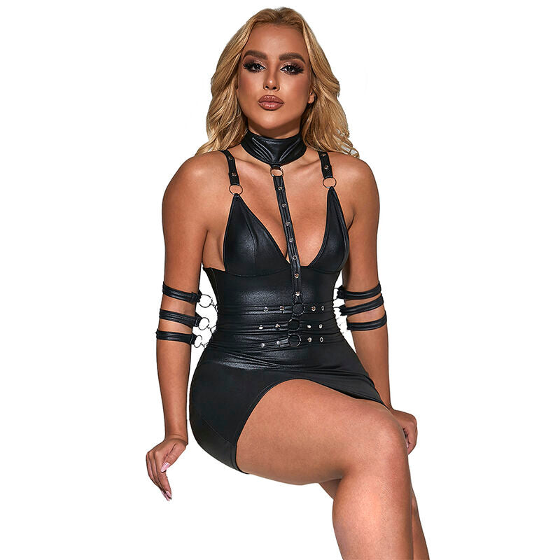SUBBLIME - 954406 LÆDER BONDAGE KJOLE SORT S/M