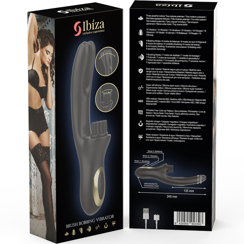 IBIZA - HI-TECH RABITT BØRSTENDE MULTICELLE KLITORIAL OG DOBBELT BØLGEVIBRATOR
