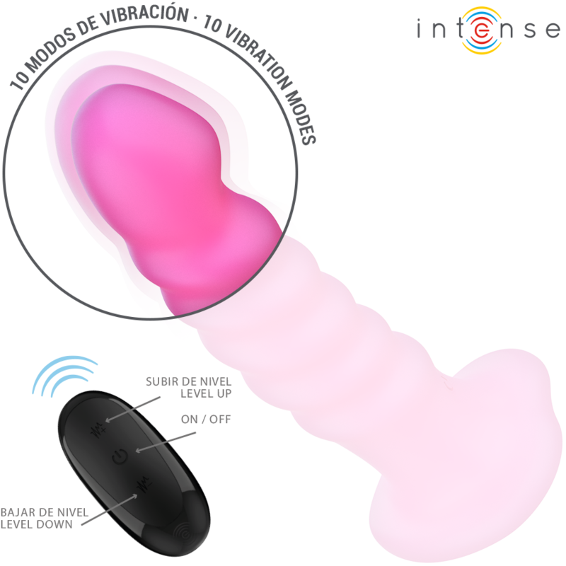 INTENS - CINDY VIBRATOR STØRRELSE L SPIRALDESIGN 10 VIBRATIONER LYSERØD FJERNBETJENING