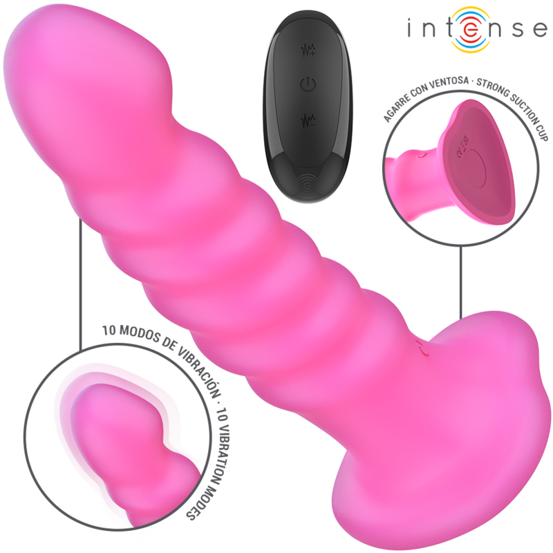 INTENS - CINDY VIBRATOR STØRRELSE L SPIRALDESIGN 10 VIBRATIONER LYSERØD FJERNBETJENING