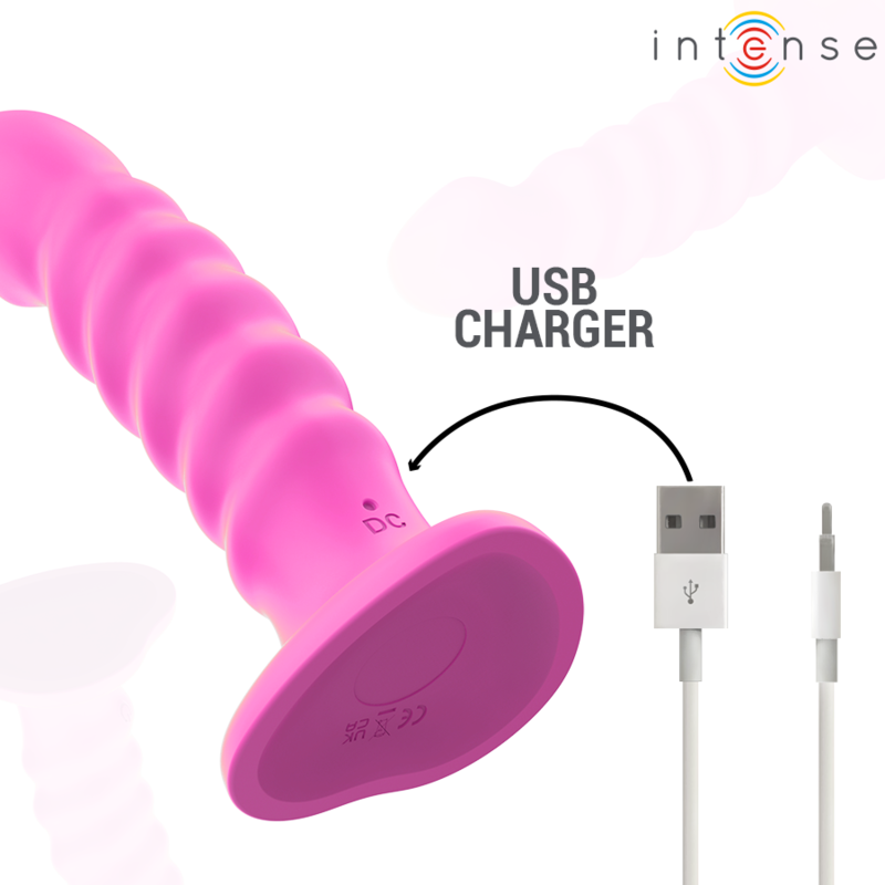 INTENS - CINDY VIBRATOR STØRRELSE L SPIRALDESIGN 10 VIBRATIONER LYSERØD FJERNBETJENING