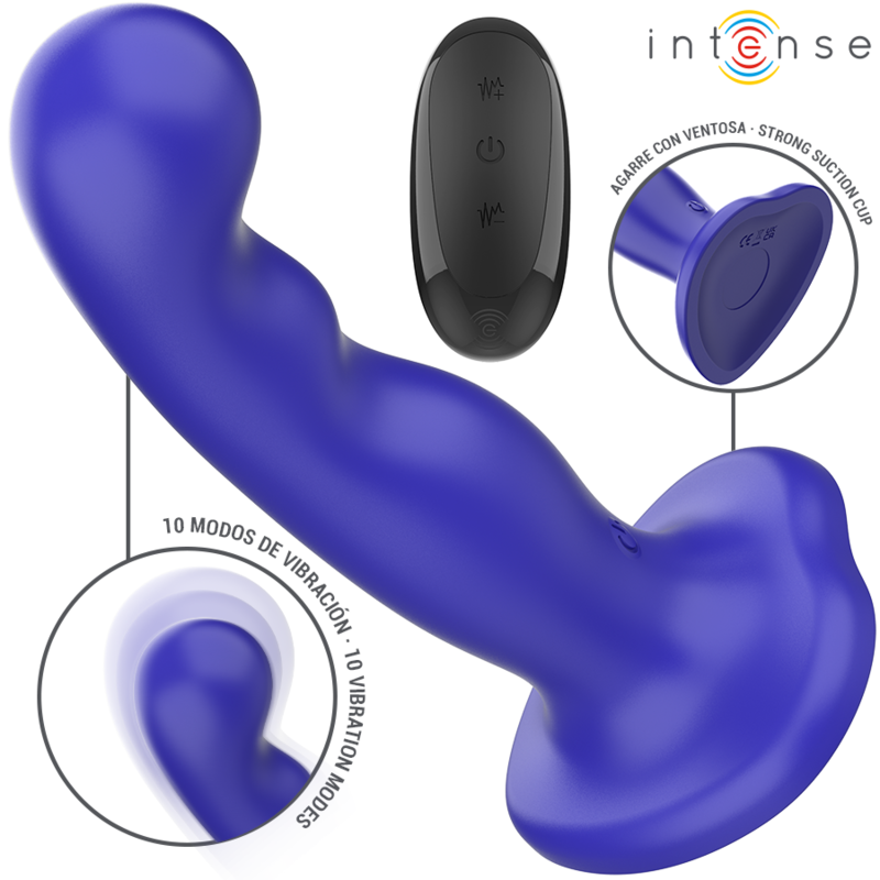 INTENS - KORT VIBRATOR MED SUGEKOP BLÅ FJERNBETJENING