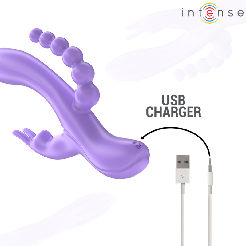 INTENSE - MIKO TRIPLE VIBRATOR KANIN & STIMULATOR & ANAL 7 VIBRATIONER LILLA