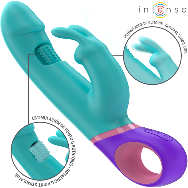 INTENSE - MONICA KANINVIBRATOR MED ROTERENDE G-PUNKT STIMULATOR BLÅ