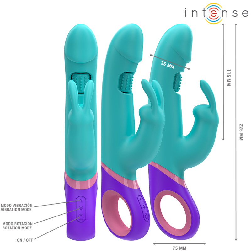 INTENSE - MONICA KANINVIBRATOR MED ROTERENDE G-PUNKT STIMULATOR BLÅ