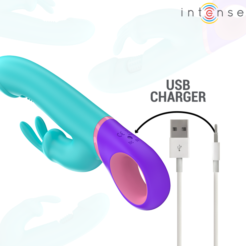 INTENSE - MONICA KANINVIBRATOR MED ROTERENDE G-PUNKT STIMULATOR BLÅ