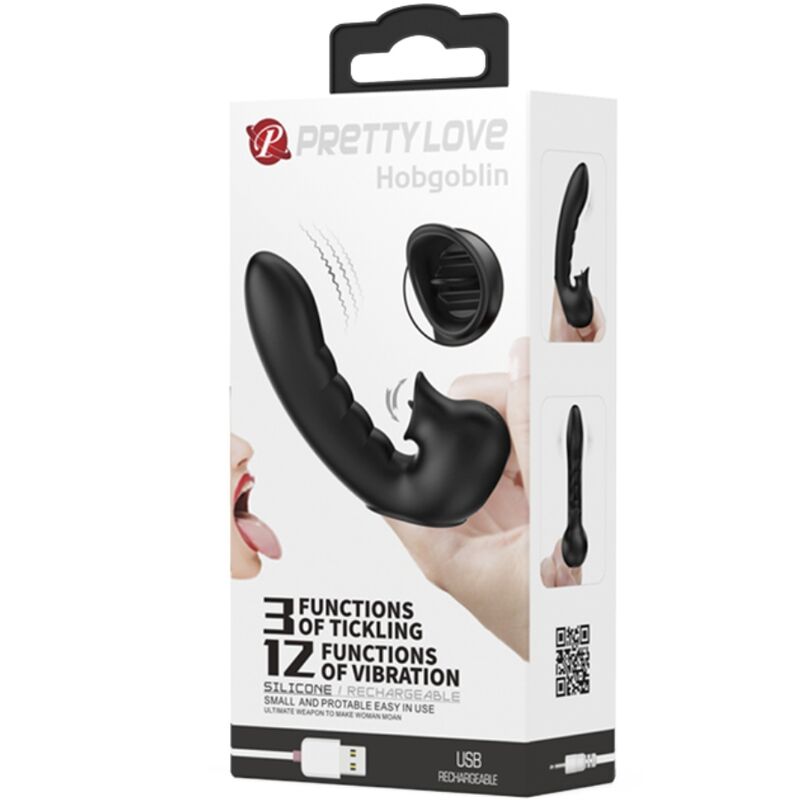 PRETTY LOVE - HOBGOBLIN VIBRERENDE FINGERETULE 12 VIBRATIONER + KLITORISSTIMULATOR SORT