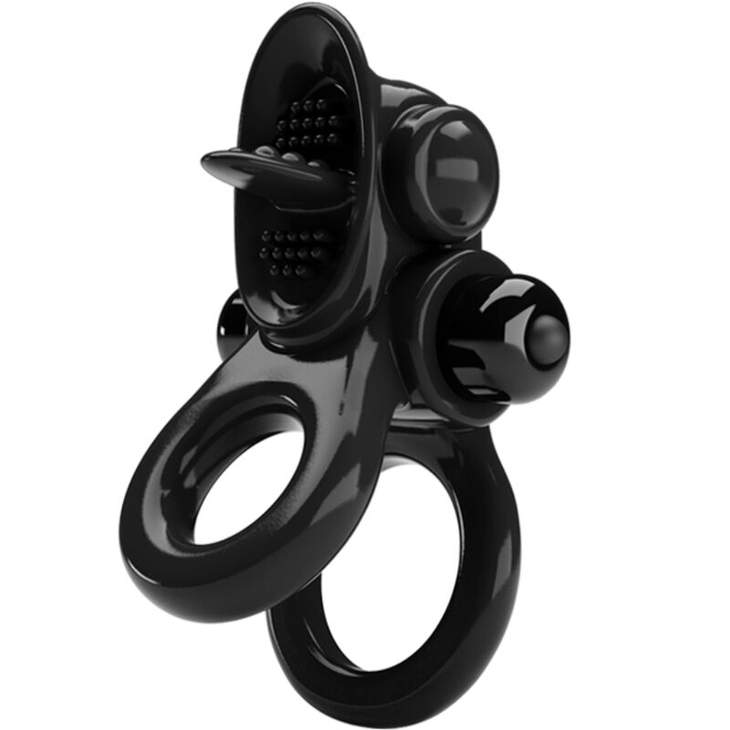 PRETTY LOVE - PASSIONATE RING DOBBELT VIBRERENDE RING + KLITORISSTIMULATOR SORT