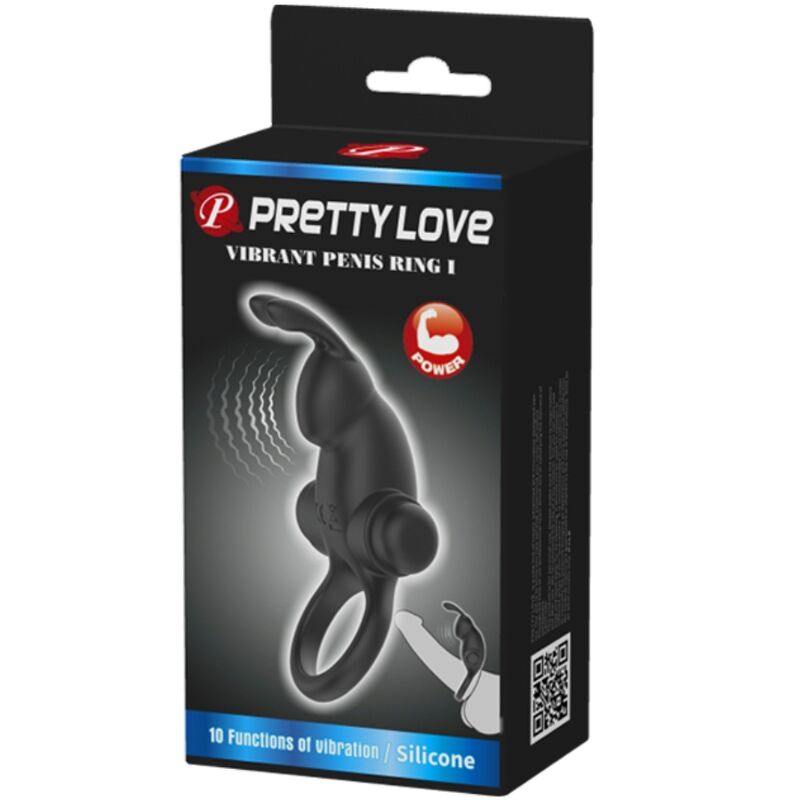 PRETTY LOVE - VIBRERINGSRING + KANINKLITORISSTIMULATOR 10 VIBRATIONER SORT