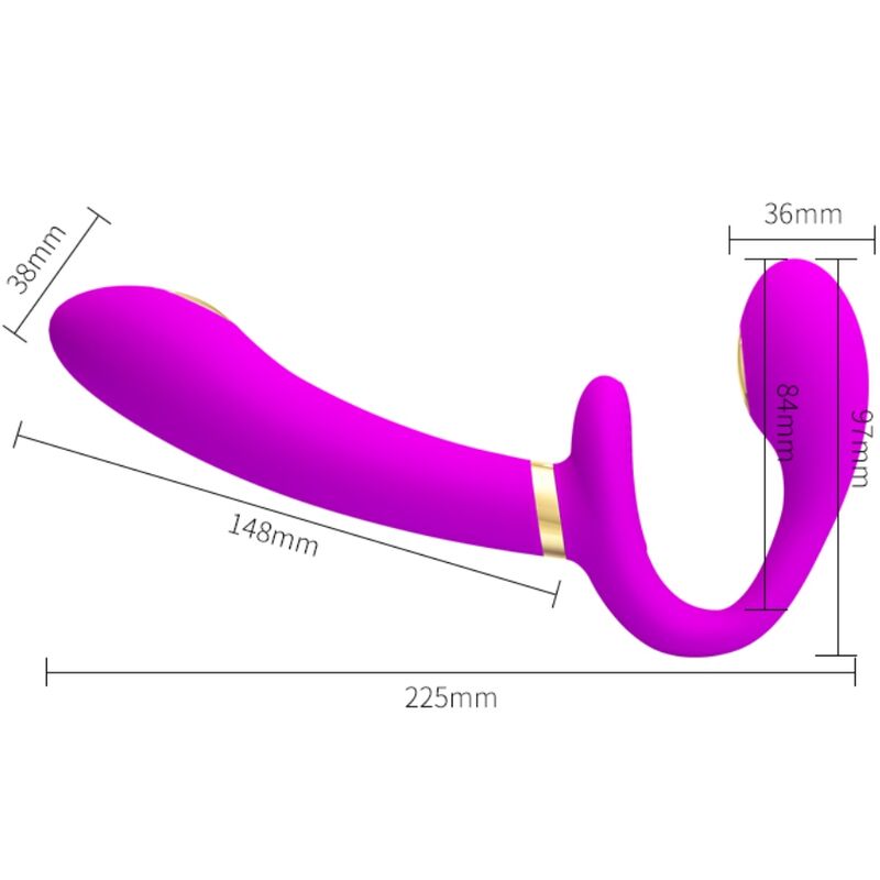 PRETTY LOVE - THUNDERBIRD DOBBELT STRAP-ON VIBRATOR FJERNBETJENING LILLA