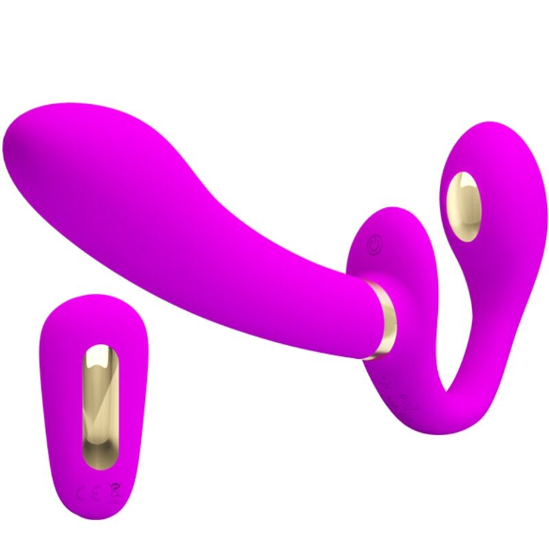 PRETTY LOVE - THUNDERBIRD DOBBELT STRAP-ON VIBRATOR FJERNBETJENING LILLA