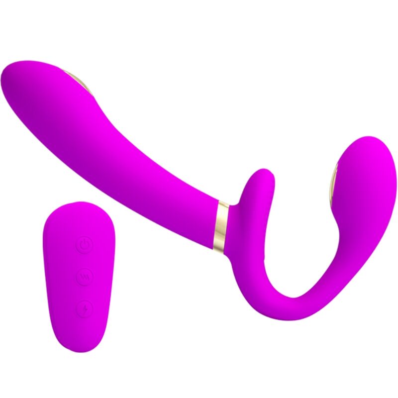 PRETTY LOVE - THUNDERBIRD DOBBELT STRAP-ON VIBRATOR FJERNBETJENING LILLA