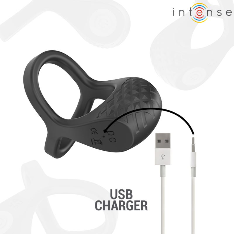 INTENSE - ALEX VIBRATOR DOBBELT PENIS RING 10 VIBRATIONER SORT