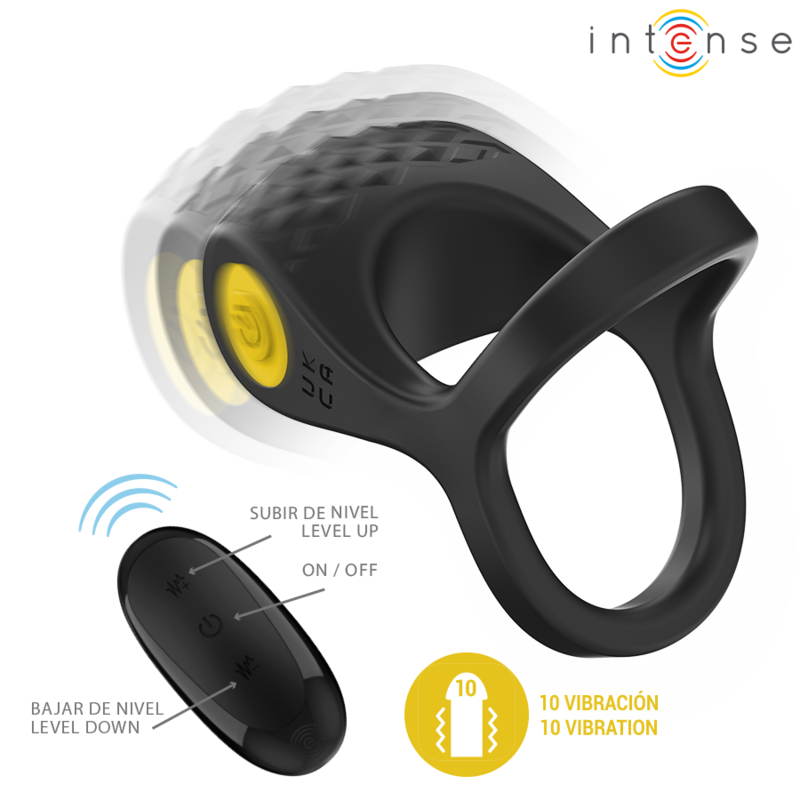 INTENSE - ALEX VIBRATOR DOBBELT PENIS RING 10 VIBRATIONER SORT
