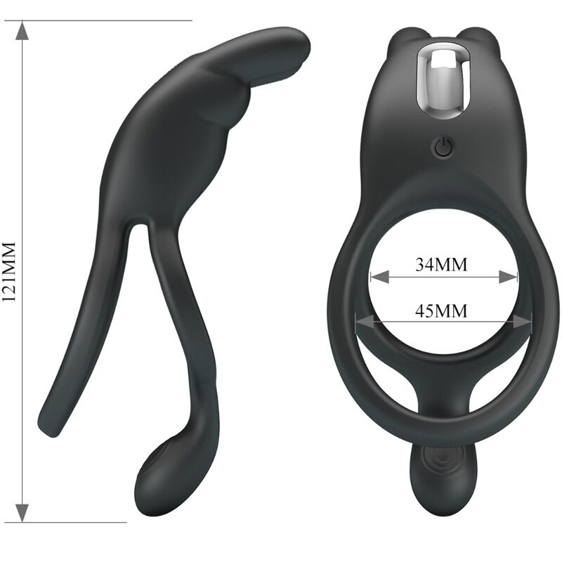 PRETTY LOVE - SETH DOBBELT VIBRERENDE RING KANIN 7 VIBRATIONER SORT