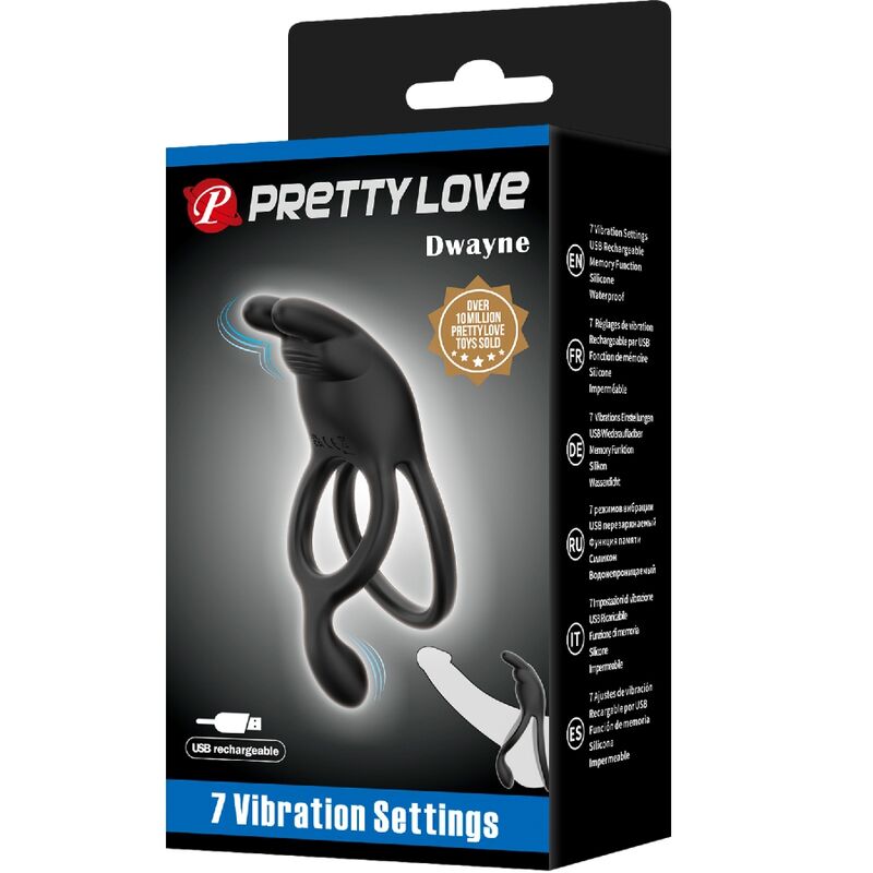PRETTY LOVE - SETH DOBBELT VIBRERENDE RING KANIN 7 VIBRATIONER SORT