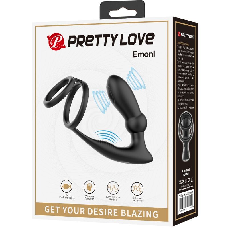 PRETTY LOVE - EMONI PENIS RING + ANALPLUG 12 VIBRATIONER SORT