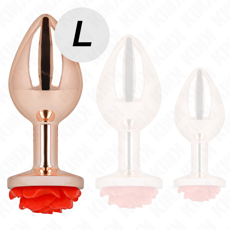 KINK - PINK GULD ANALPLUG MED RØD ROSE L