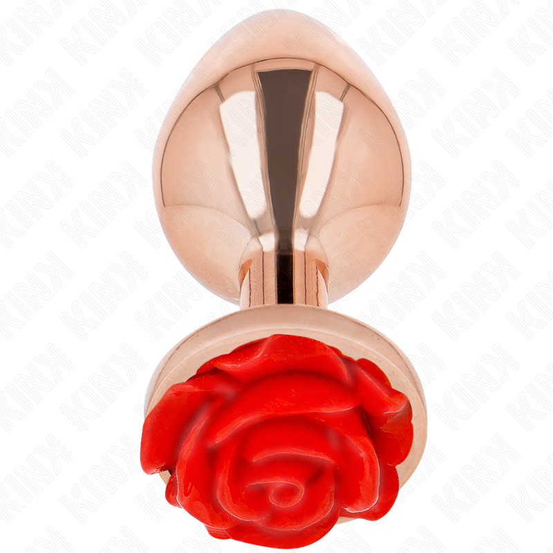 KINK - PINK GULD ANALPLUG MED RØD ROSE L